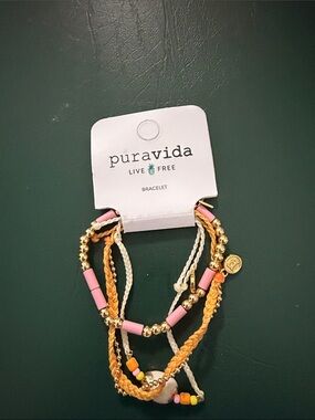 Pura Vida Pink, Gold & Orange Layered Bracelet Set